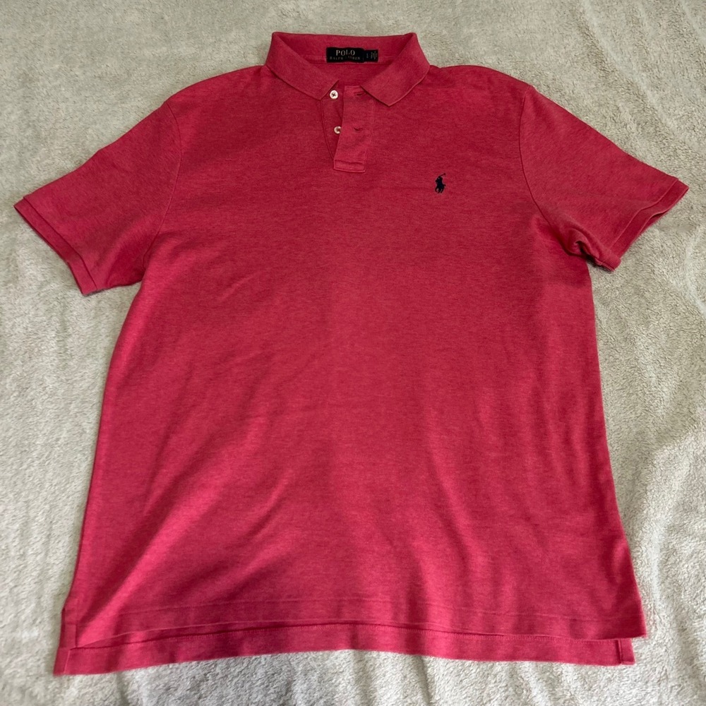 Polo Ralph Lauren Polo Shirt Mens Large Pink Heathered Short Sleeve Pony‎ Logo
